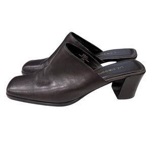 LIZ CLAIBORNE Y2K Brown Leather Square Toe Heeled Mules Size 6.5